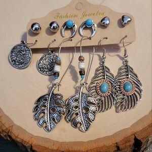Bohemian Silver and Turquoise Earring Set
